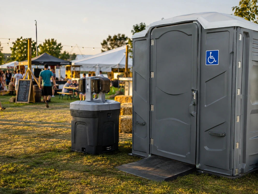 ADA-accessible portable restroom for outdoor events in Cleveland Ohio — wheelchair-accessible event restroom unit