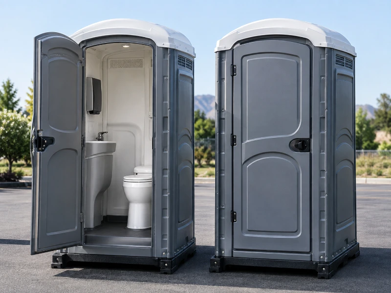 Deluxe flushing portable toilets with interior sink and toilet